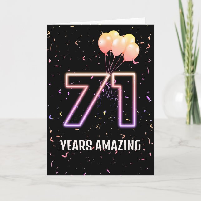 71. Geburtstag Ballons und Confetti Karte (Vorderseite)