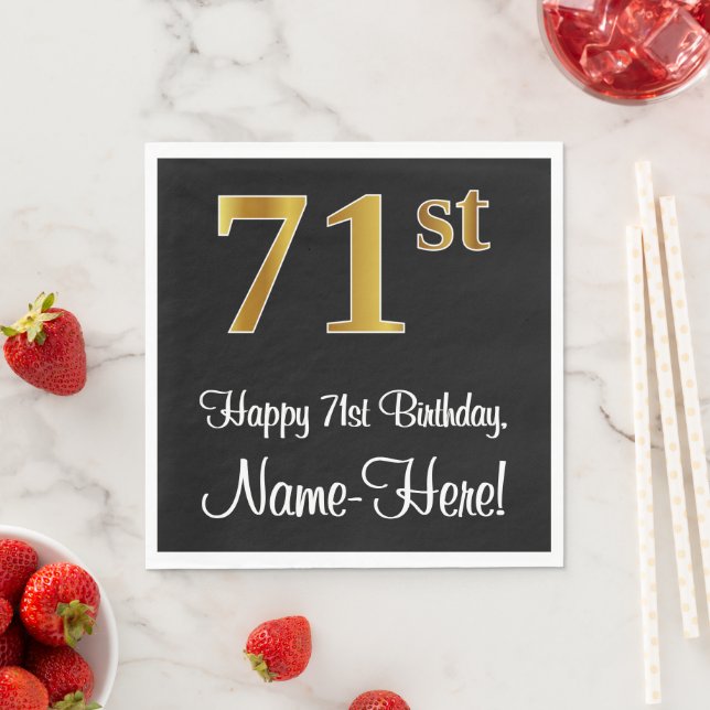 71. Geburtstag ~ Elegante Luxuriöse Imitats Gold L Serviette (Beispiel)