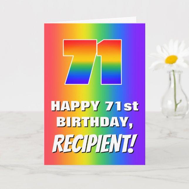 71. Geburtstag: Farbiges, lustiges Regenbogenmuste Karte (Kleine Pflanze)