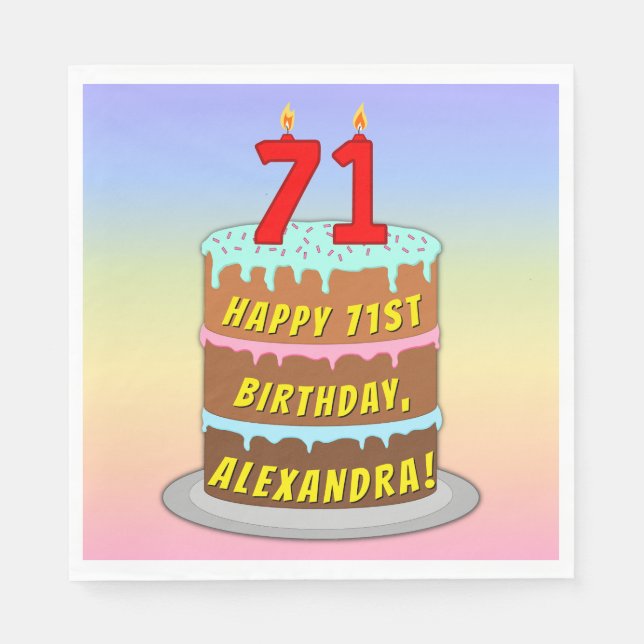 71. Geburtstag: Fun Cake and Candles + Individuell Serviette (Vorderseite)