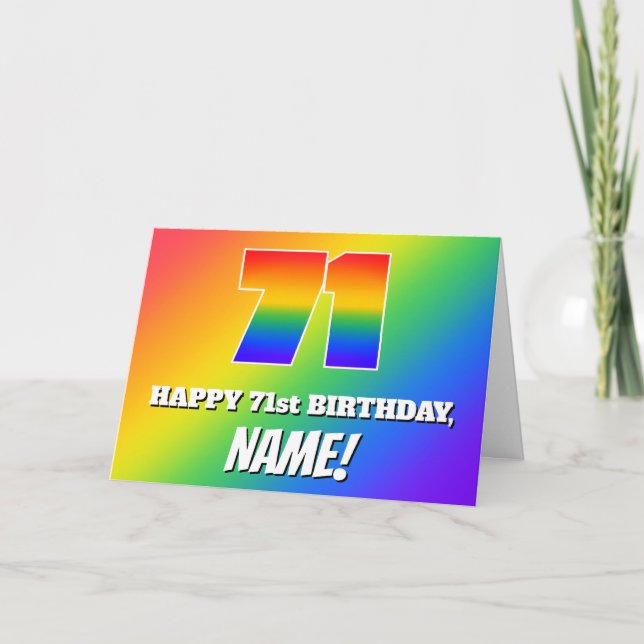 71. Geburtstag: mehrfarbiges Regenbogenmuster # 71 Karte (Vorderseite)