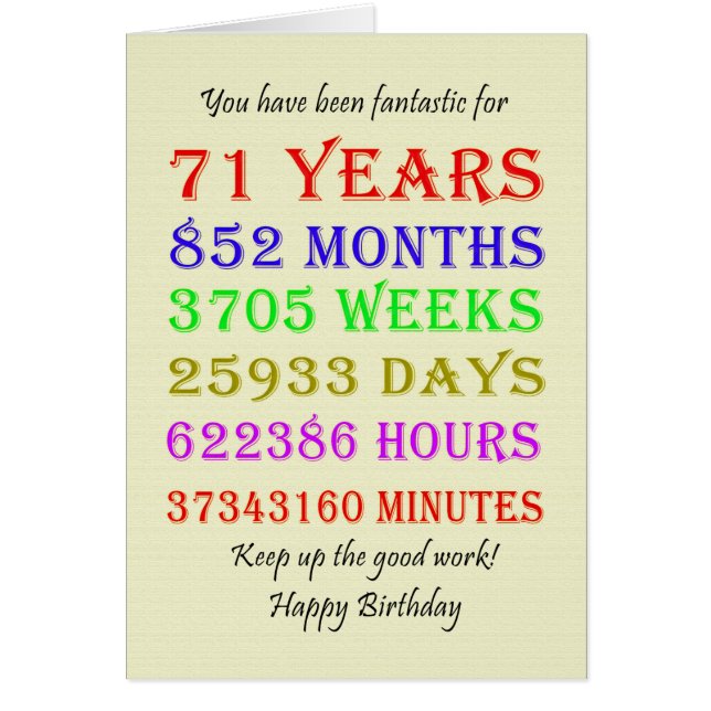 71. Geburtstag - Meilensteine (Vorne)