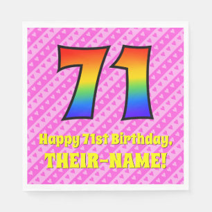 71. Geburtstag: Rosa Streifen und Herz, Regenbogen Serviette