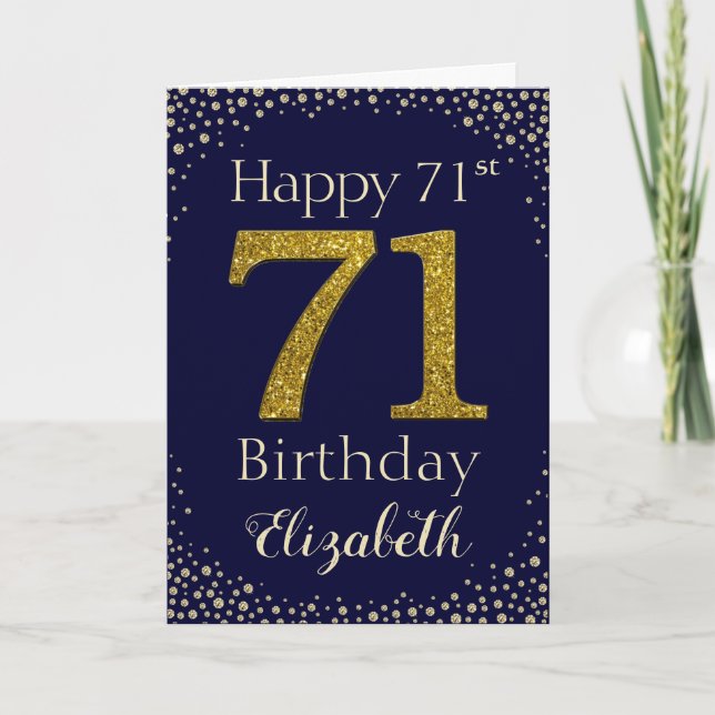 71. Geburtstags Golden Glitzer Card Karte (Vorderseite)
