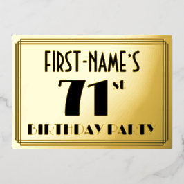 71. Geburtstagsparty — Art Deco Look "71" + Name Folieneinladung