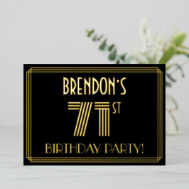 71. Geburtstagsparty — Art Deco Stil "71" + Name Folieneinladung