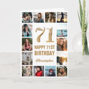 71. Happy Birthday Gold und White Foto Collage Karte