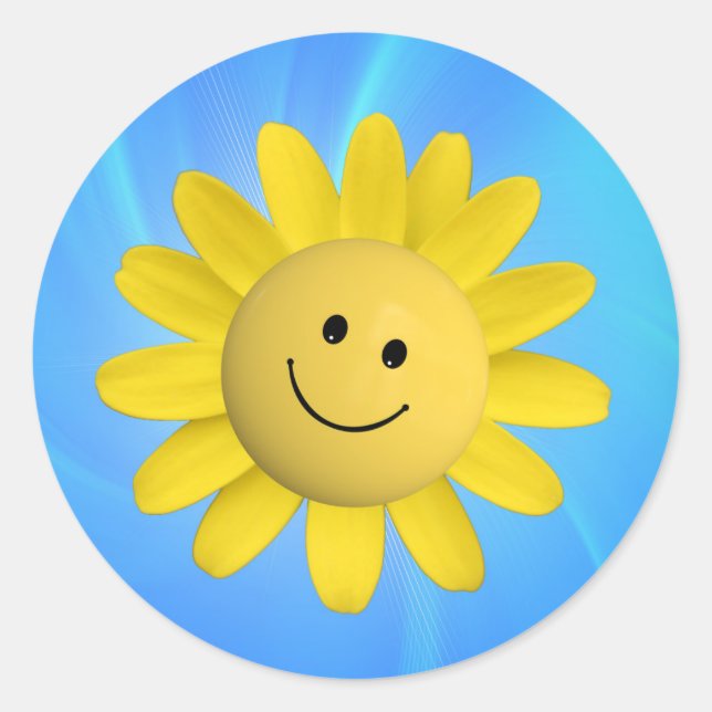 720227 GLÜCKLICH SONNENBLUME SCHLICHT CARTOON GRAP RUNDER AUFKLEBER (Vorderseite)