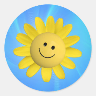 720227 GLÜCKLICH SONNENBLUME SCHLICHT CARTOON GRAP RUNDER AUFKLEBER