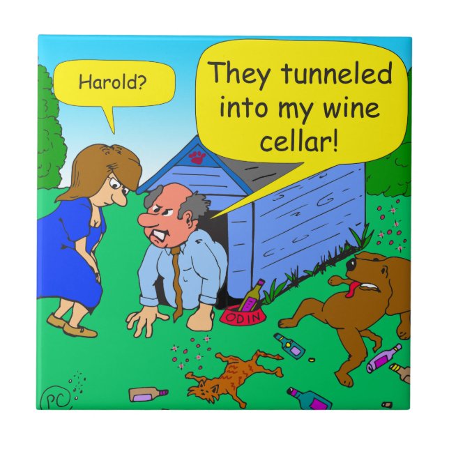 726 Weinkellerhunde- und -katzen-Cartoon Fliese (Vorderseite)