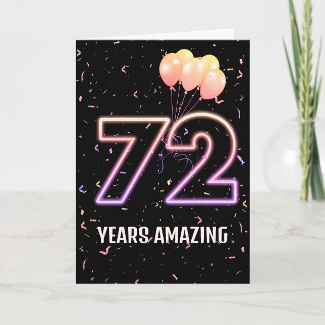 72. Geburtstag Ballons und Confetti Karte (Vorderseite)