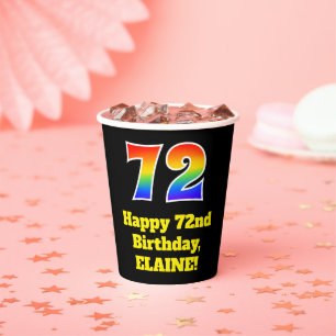 72. Geburtstag: Farbenfroh, Spaß, Spannung, Regenb Pappbecher