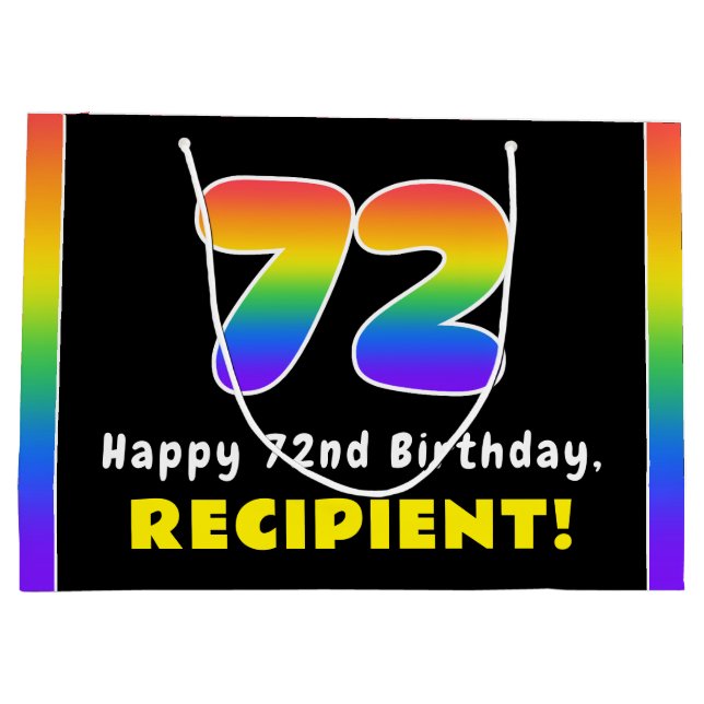 72. Geburtstag: Farbiger Regenbogen # 72, Individu Große Geschenktüte (Rückseite)