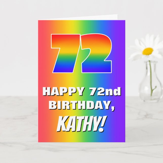 72. Geburtstag: Farbiges, lustiges Regenbogenmuste Karte (Kleine Pflanze)