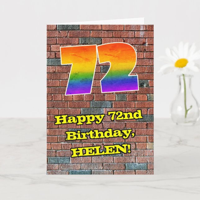 72. Geburtstag: Fun Graffiti-Inspiriert Regenbogen Karte (Kleine Pflanze)