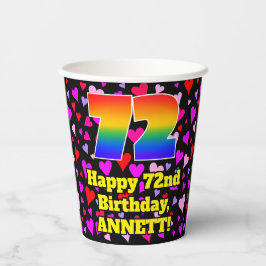 72. Geburtstag: Loving Hearts Pattern, Regenbogen  Pappbecher