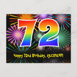 72. Geburtstag – Lustiges Feuerwerk Muster + Regen Postkarte