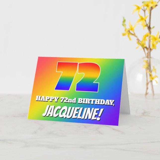 72. Geburtstag: mehrfarbiges Regenbogenmuster # 72 Karte (Gelbe Blume)