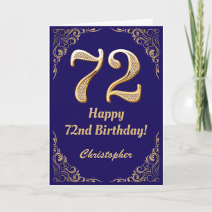 72. Geburtstag Navy Blue und Gold Glitzer Frame Karte