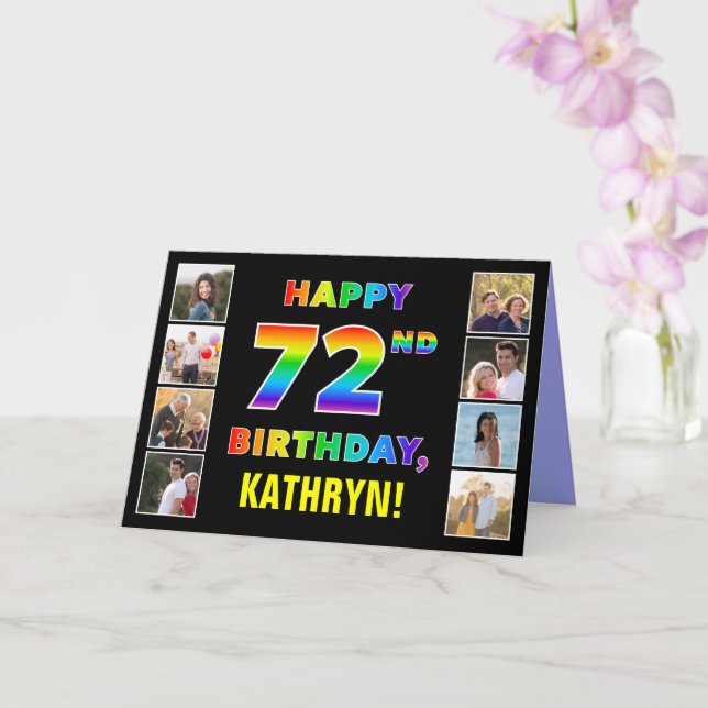 72. Geburtstag: Regenbogentext, benutzerdefinierte Karte (Orchidee)