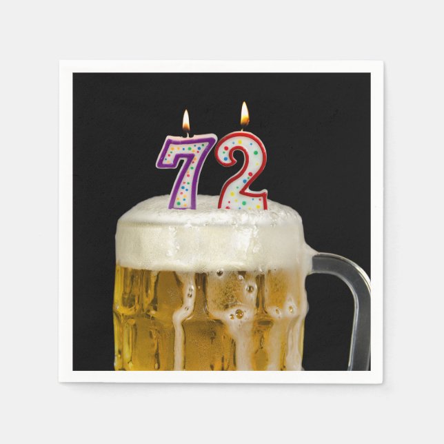 72. Geburtstagsbiere auf schwarz Serviette (Vorderseite)