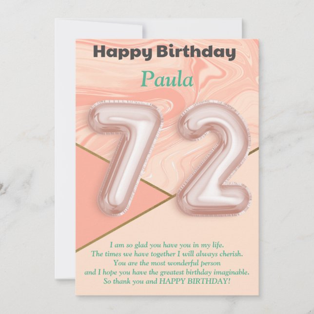 72-jährige Mädchen Happy Birthday Card (Vorderseite)