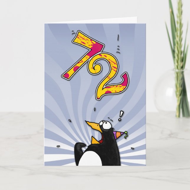 72e anniversaire - Carte de surprise de pingouin (Devant)