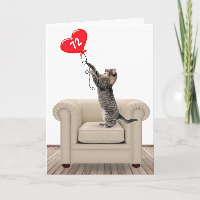72e Anniversaire Chat Avec Carte Balloon Coeur (Devant)