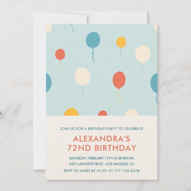 72e anniversaire invitations Balloons Moderne (Devant)