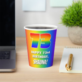 73. Geburtstag: Farbiges, lustiges Regenbogenmuste Pappbecher