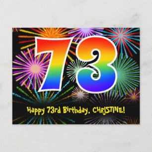 73. Geburtstag – Lustiges Feuerwerk Muster + Regen Postkarte