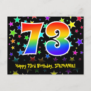 73. Geburtstag: Lustiges Sterne-Muster, Regenbogen Postkarte