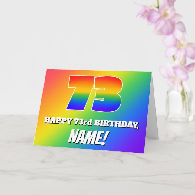 73. Geburtstag: mehrfarbiges Regenbogenmuster # 73 Karte (Orchidee)