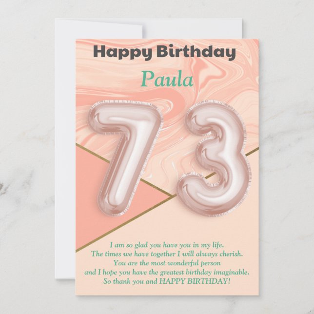 73-jährige Mädchen Happy Birthday Card (Vorderseite)