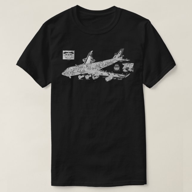747 Jet Aircraft Jumbo Queen Of The Skies Blueprin T-Shirt (Design vorne)