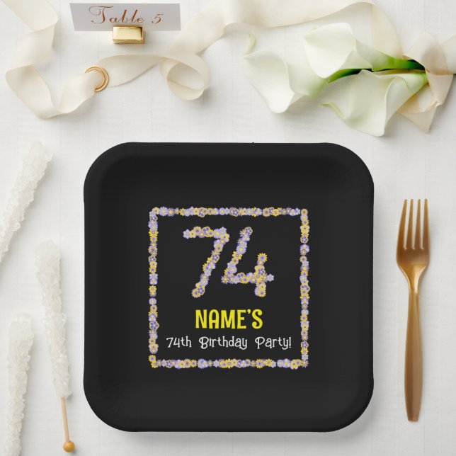 74. Geburtstag: Blumennummer, Individuelle Name, B Pappteller (Hochzeit)