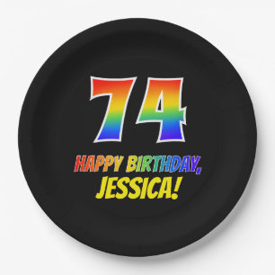 74. Geburtstag: Bold, Fun, Simple, Rainbow 74 Pappteller