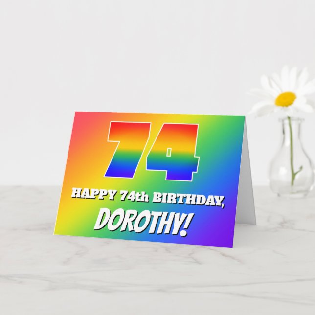 74. Geburtstag: mehrfarbiges Regenbogenmuster # 74 Karte (Kleine Pflanze)