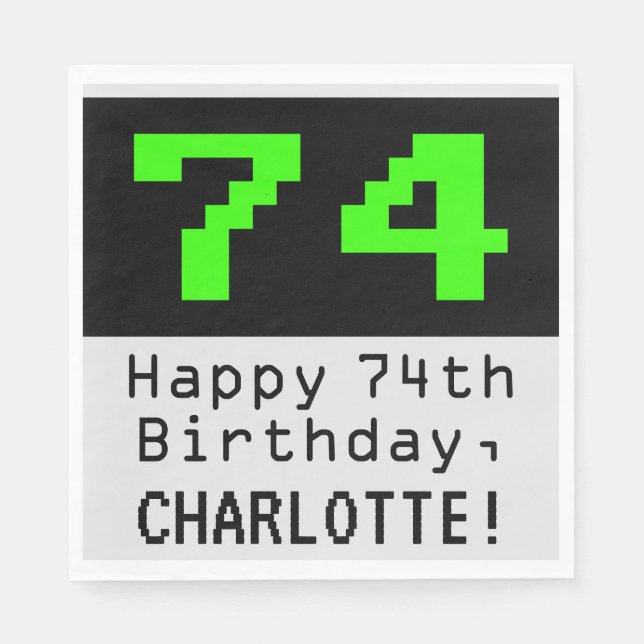 74. Geburtstag - Nerdy / Geeky Style "74" & Name Serviette (Vorderseite)