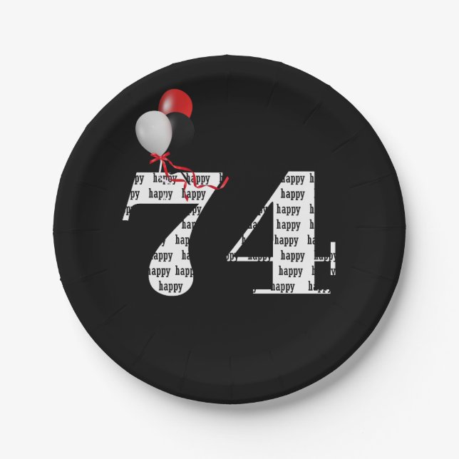 74. Geburtstagsballons Pappteller (Vorderseite)