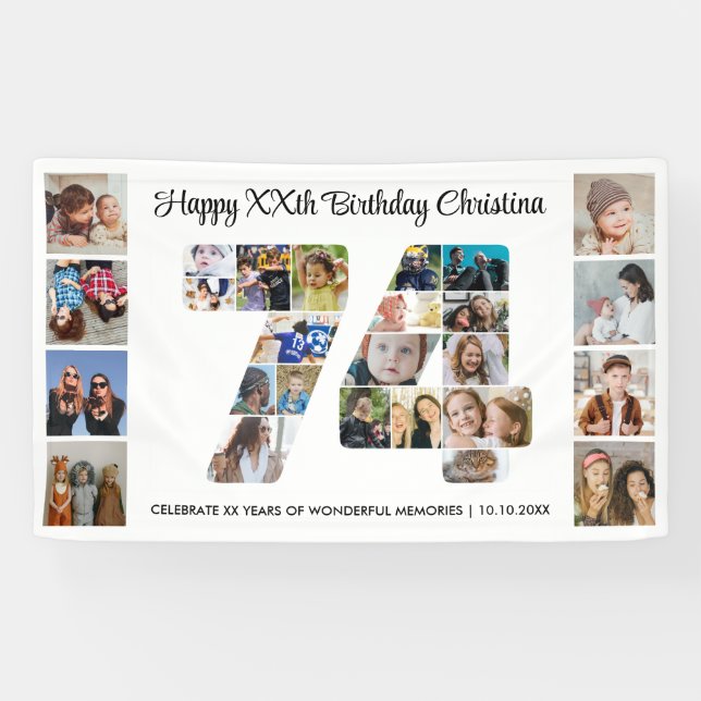 74. Geburtstagsfeier Nummer 74 Fotocollage Banner (Horizontal)