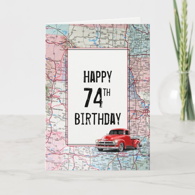 74e anniversaire Camion rouge Retro sur la carte (Devant)