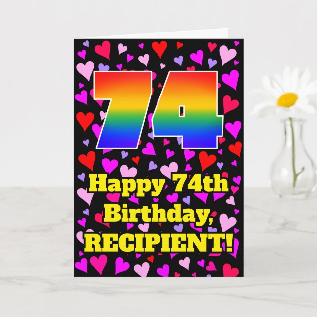 74th Birthday: Loving Hearts Pattern, Rainbow # 74 Karte (Kleine Pflanze)
