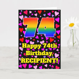 74th Birthday: Loving Hearts Pattern, Rainbow # 74 Karte