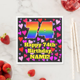 74th Birthday: Loving Hearts Pattern, Rainbow # 74 Serviette