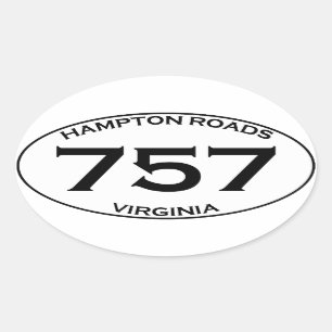 757 Hampton Roads Virginia Oval-Aufkleber Ovaler Aufkleber