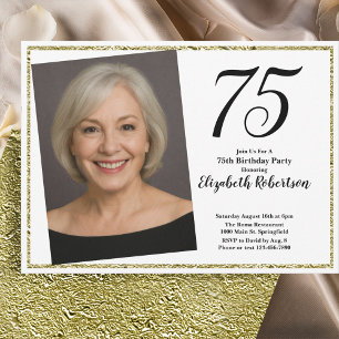 75. Benutzerdefiniertes Foto in Weiß und Gold Einladung