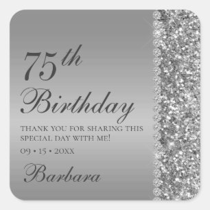 75. Elegant Silver Birthday Quadratischer Aufkleber