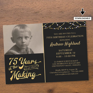 75. Geburtstag 75 JAHRE IM MAKING Black Gold Einladung