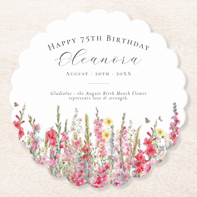 75. Geburtstag August Geburts-Blume Custom Untersetzer (Vorderseite)